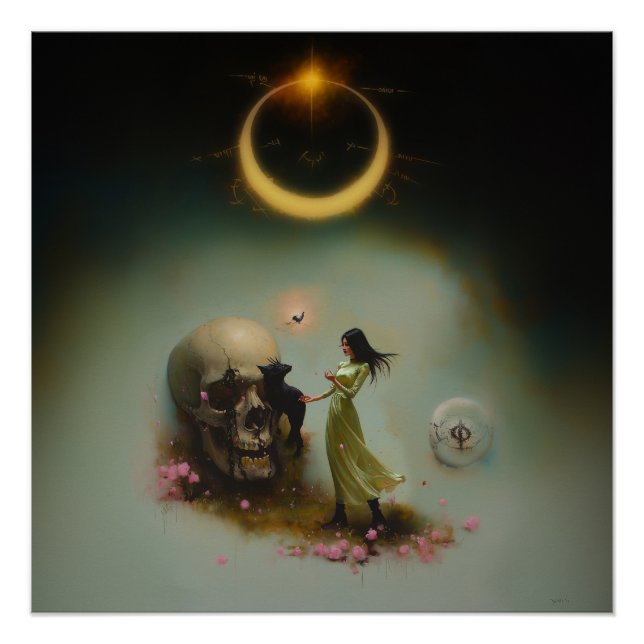 Póster Eclipse Priestess Moon Witchy AI Art Semi Gloss (Frente)