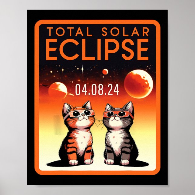 Poster Eclipse Solar 2024 Gatos Eclipse Solar Total 4.08. (Frente)