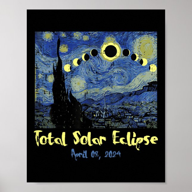 Poster Eclipse Solar 2024 Totalidade abril 8 Homens Mulhe (Frente)