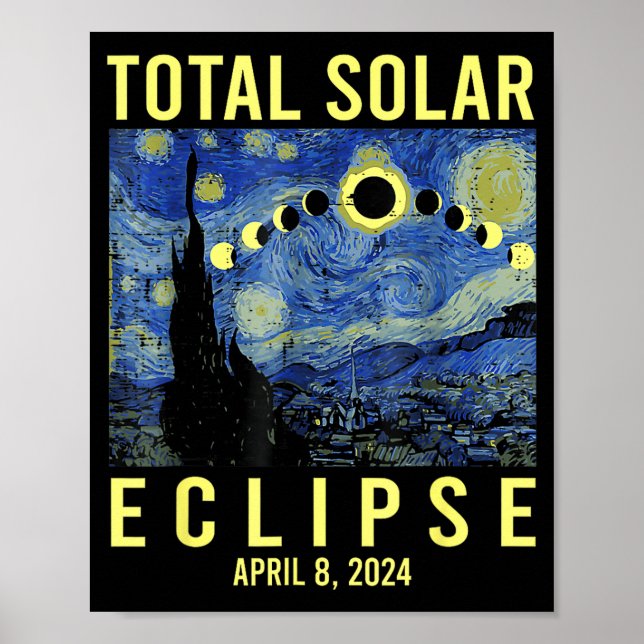 Poster Eclipse Solar Artístico 2024 Totalidade 8 de Abril (Frente)