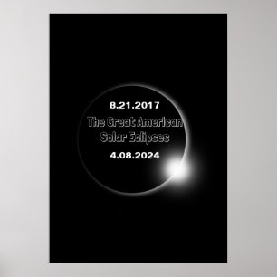 Poster Eclipse Solar de 2024 e 2017 com Datas Duplas