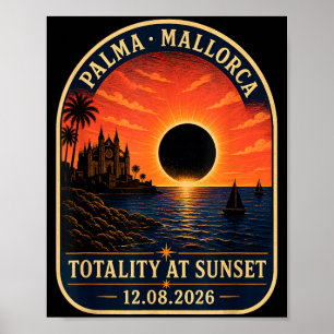 Poster Eclipse Solar em Maiorca 2026 - Pôr do Sol em Palm