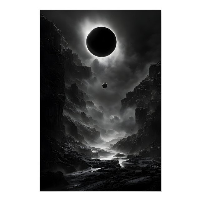 Póster Eclipse Solar Negro e Branco à Noite (Frente)