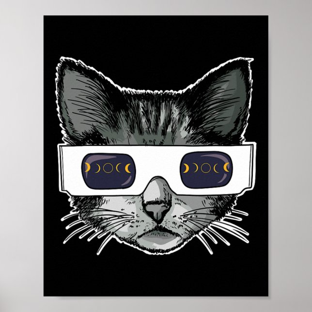 Poster Eclipse Solar Óculos Eclipse Solares Vestindo Gato (Frente)