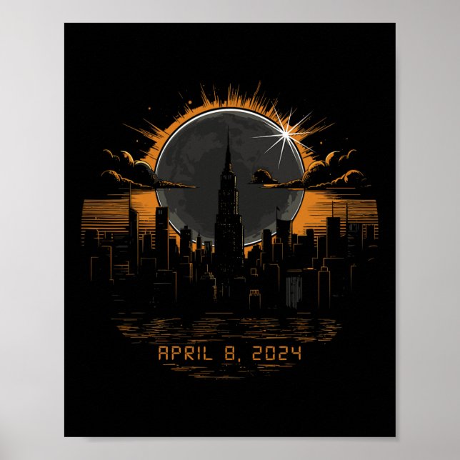 Poster Eclipse Solar Total 2024 abril 8 Nova Iorque (Frente)