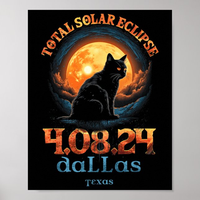 Poster Eclipse Solar Total 2024 Dallas Texas (Frente)