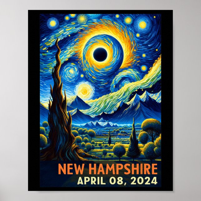 Poster Eclipse Solar Total 2024 New Hampshire Starry Nigh (Frente)