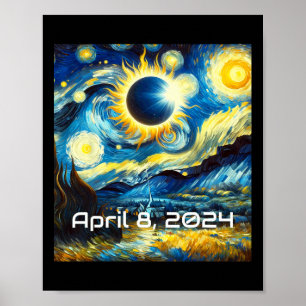 Poster Eclipse Solar Total 2024 Starry Night Painting Van