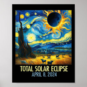 Poster Eclipse Solar Total 2024 Starry Night Van Gogh Tot