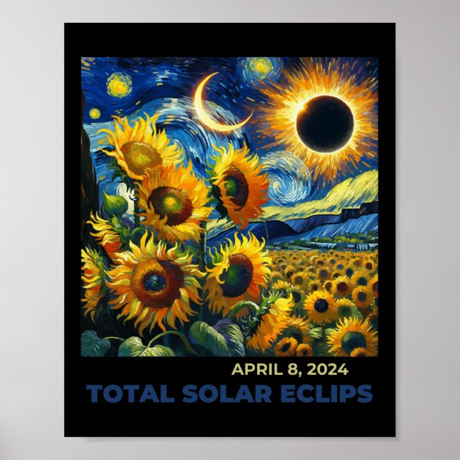 Poster Eclipse Solar Total 2024 Vincent Van Gogh Art Sunf (Frente)