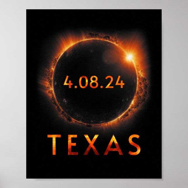 Poster Eclipse Solar Total Abril 8 2024 Eclip Solar Texas (Frente)