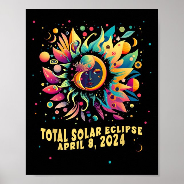Poster Eclipse Solar Total abril de 2024 Pop de Hippie (Frente)