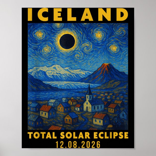 Poster Eclipse Solar Total na Islândia 2026 (Frente)