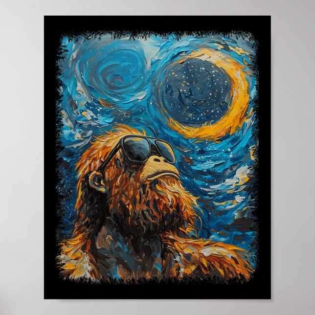Poster Eclipse Solar Total Van Gogh Starry Night Art Styl (Frente)