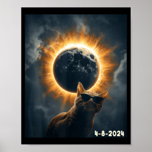 Poster Eclipse Total do Sol 2024 8 de Abril Gato Vintage