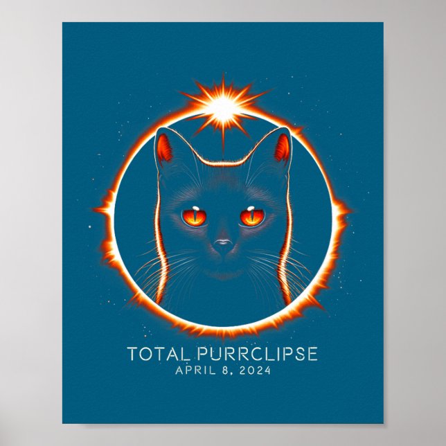 Poster Eclipse Total do Sol 2024 Purrclipse Engraçado Gat (Frente)