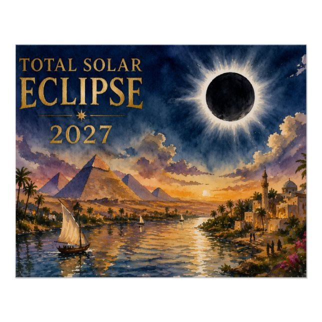 Póster Eclipse Total do Sol de 2027 Egito (Frente)