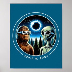 Poster Eclipse Total Solar 2024 Engraçado Bigfoot Alien A