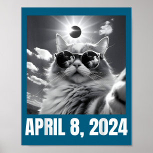 Poster Eclipse Total Solar 2024 Gato Selfie Meme Divertid