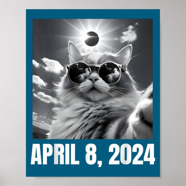 Poster Eclipse Total Solar 2024 Gato Selfie Meme Divertid (Frente)