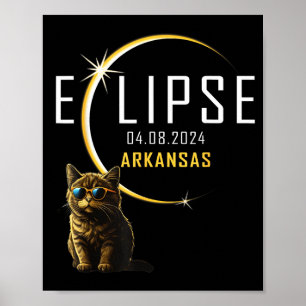 Poster Eclipse Total Solar do Arkansas 2024 Gato Divertid