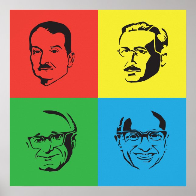 Poster Econ Head - Mises, Hayek, Rothbard, Friedman (Frente)