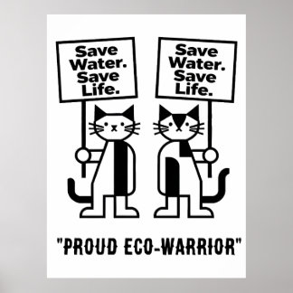 Poster Economize Água Salve Vidas Ativista Felino Minimal