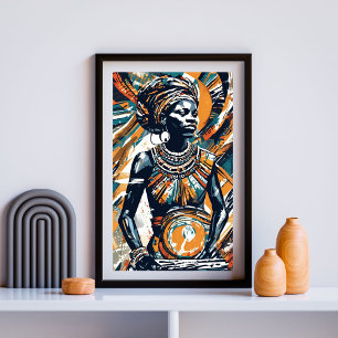 Poster Ecos de seu fogo - Mulher afrocêntrica com tambor