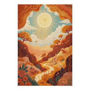 Póster Ecos do Sol – Poster de Paisagem Dourada Sonhadora