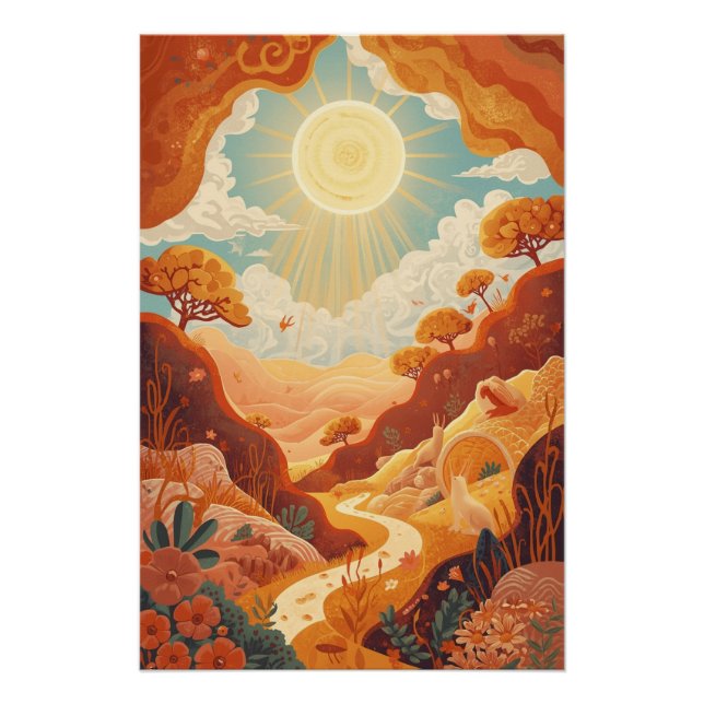Póster Ecos do Sol – Poster de Paisagem Dourada Sonhadora (Frente)