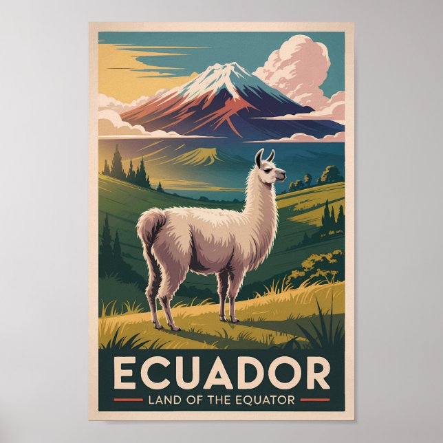 Poster Ecuador Llama Illustration Travel Art Vintage (Frente)