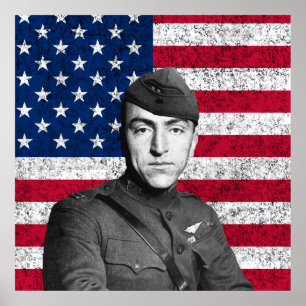 Poster Eddie Rickenbacker e a bandeira americana