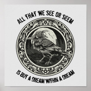Poster Edgar Allan Poe Autor Poeta Dream Raven Medallion