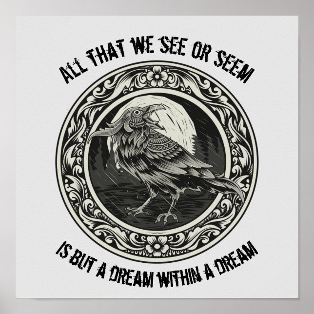 Poster Edgar Allan Poe Autor Poeta Dream Raven Medallion (Frente)