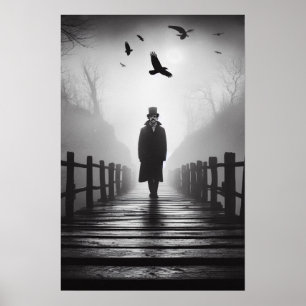 Poster Edgar Allan Poe Bridge Ravens Foggy Spooky
