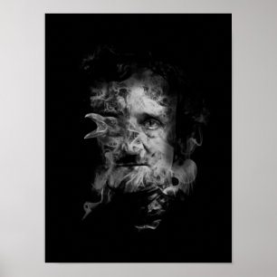 Poster Edgar Allan Poe in Smoke with Raven - Nevermore