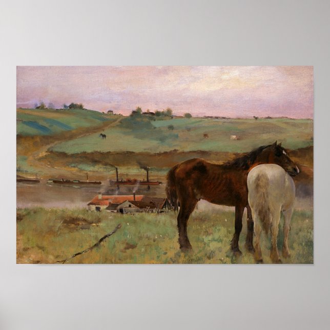 Poster Edgar Degas - Cavalos num Prado (Frente)