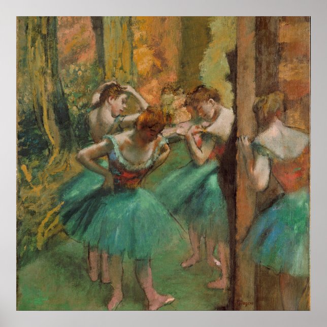 Poster Edgar Degas Dancers é rosa no impressionista verde (Frente)