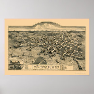 Póster Edgartown, mapa panorâmico das MÃES - 1886