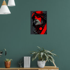 Poster Edgy Cyberpunk Dystopian Girl Red Target