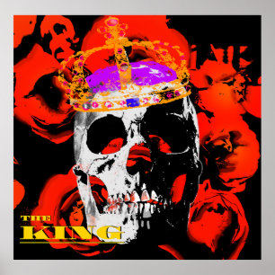 Poster Edgy King Skull Crown n' Rosas