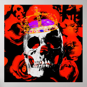 Poster Edgy King Skull Crown n' Rosas