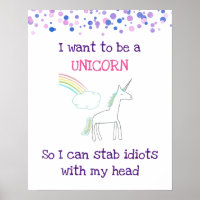Edgy Unicorn com Rainbow e Confetti Funny
