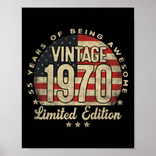 Poster Edição Limitada Vintage 1970 Presentes de 55 anos 