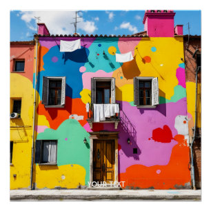 Póster Edifício Colorido Fantasy Cute Old Colorary