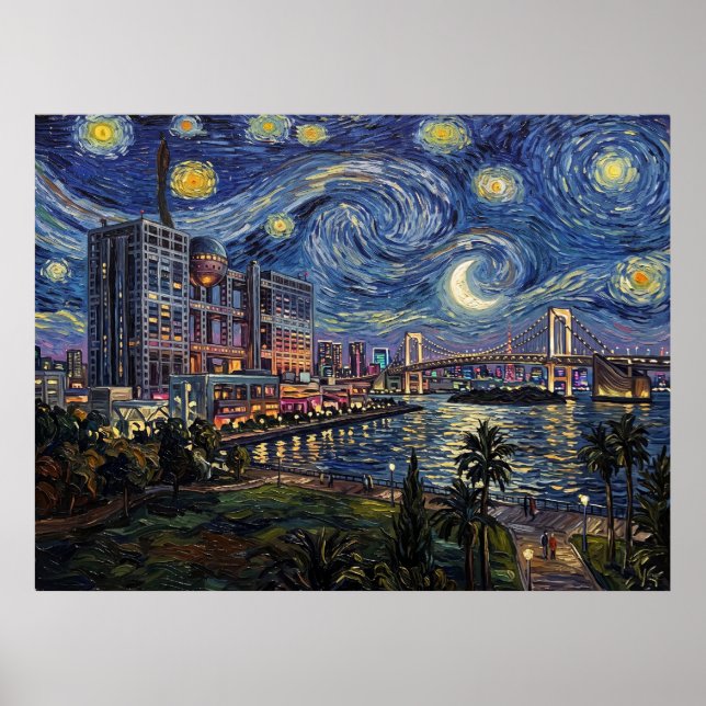 Poster Edifício da Fuji Television sob o céu estrelado de (Frente)