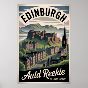 Poster Edifício de Edimburgo Escócia Estilo Retro Citysca