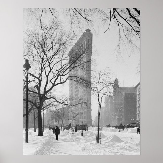 Poster Edifício Flatiron no Inverno, 1905. Foto Antiga (Frente)