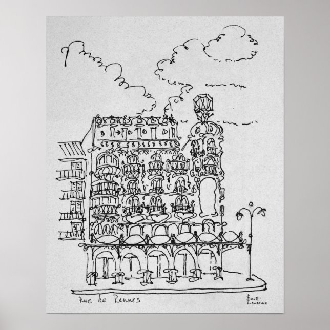 Póster Edifício Haussmann | Rue de Rennes, Paris (Frente)