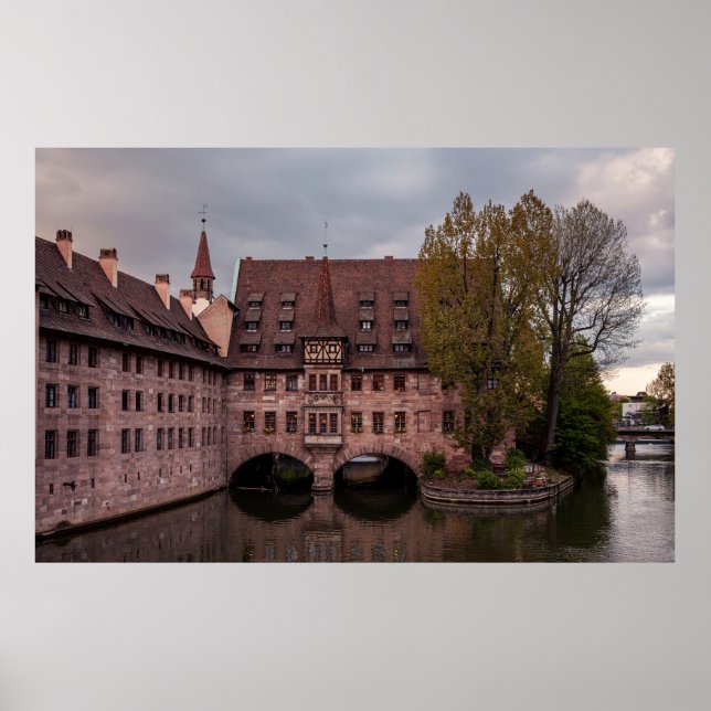 Poster Edifício histórico ao pôr do sol em Nuremberg, Ale (Frente)
